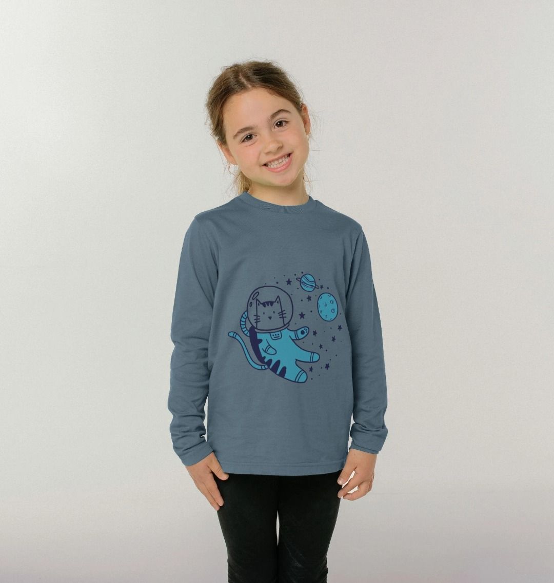 Kids' Space Cat Long Sleeve Tee - Eco-Friendly