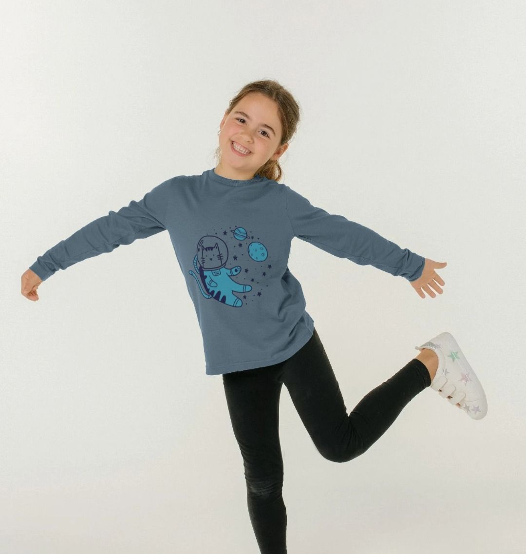 Kids' Space Cat Long Sleeve Tee - Eco-Friendly